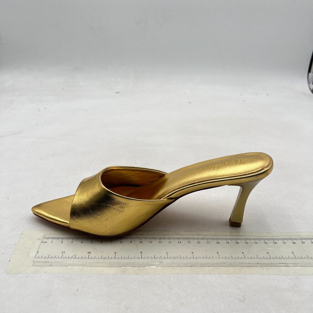 Milooey shoes Gold High Heel Mules Open Pointed Toe Slide Sandals Cute Slippers